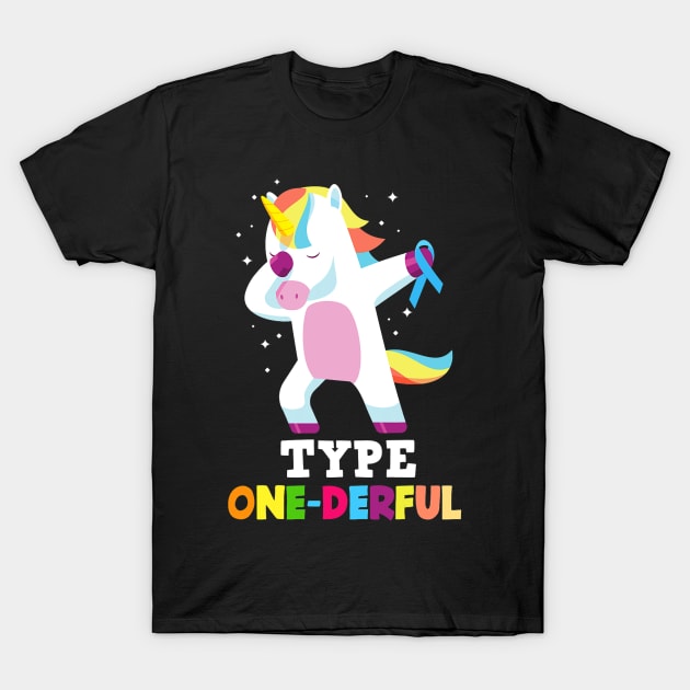 Funny Diabetic Type 1 Diabetes T1D Type One-Derful Unicorn T-Shirt by Delsman35